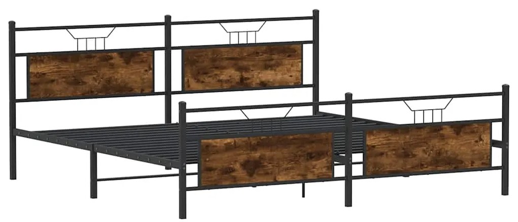 Estrutura de cama sem colchão 200x200cm metal carvalho fumado