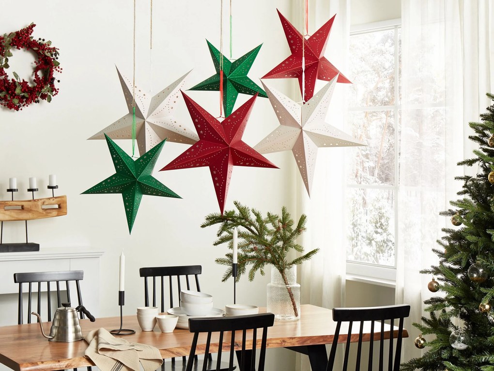 Conjunto de 2 estrelas de papel com LED em branco brilhante 60 cm MOTTI Beliani
