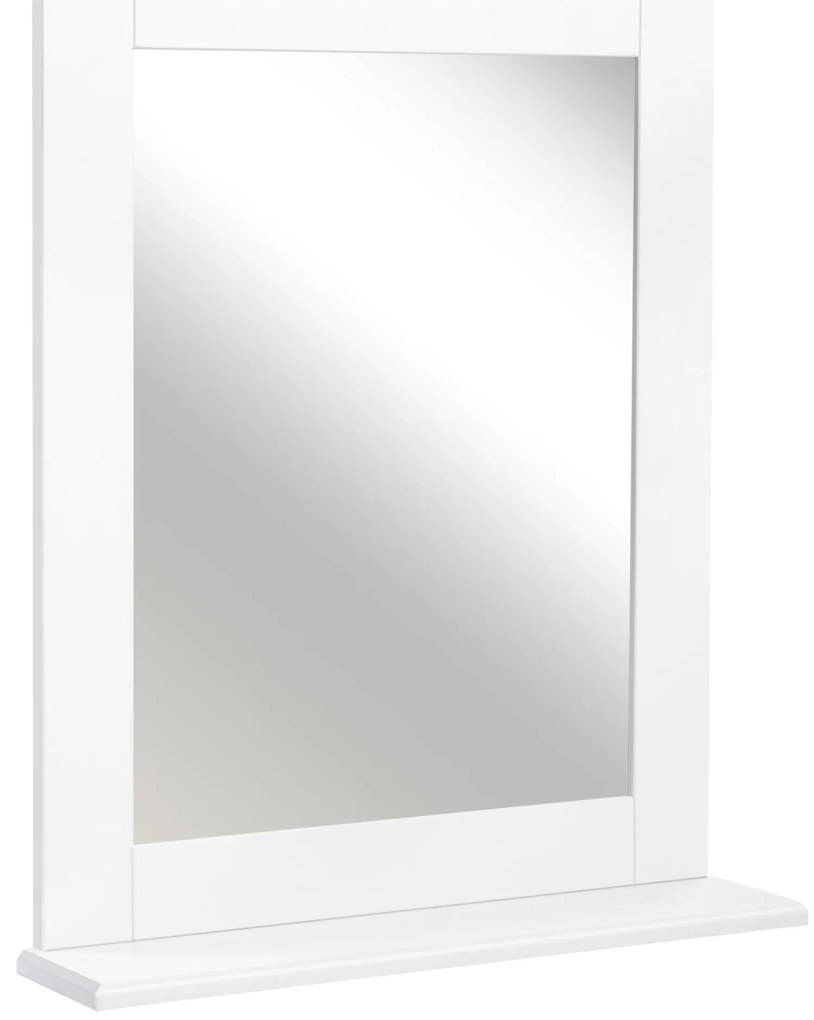 kleankin Espelho de Casa de Banho 50x11,x5x60cm Espelho de Parede Moderno com Prateleira de e Estrutura de Madeira Branco