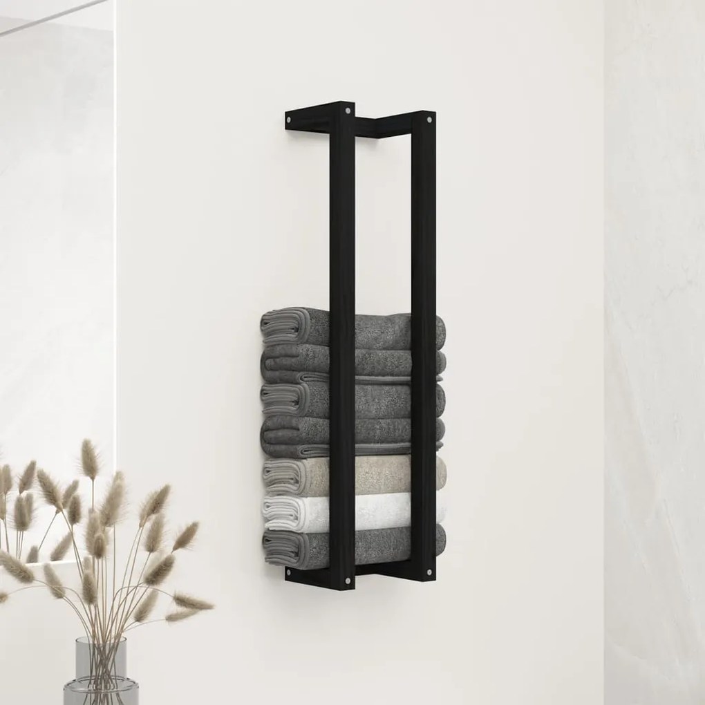 822401 vidaXL Toalheiro 23x18x90 cm pinho maciço preto