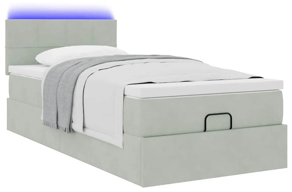 Estrutura cama otomana colchão 80x200 cm veludo cinzento claro
