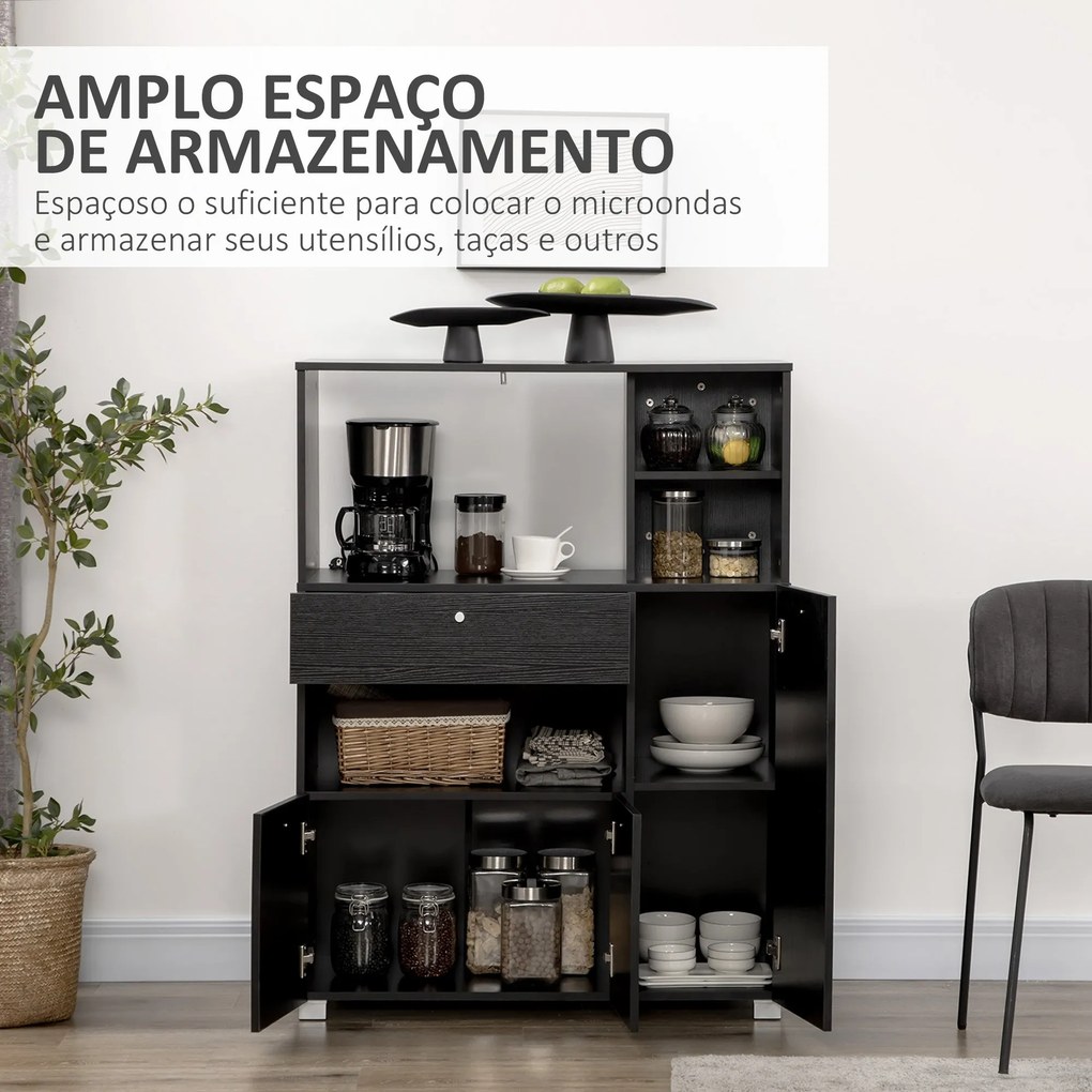 Aparador Auxiliar "Gourmet" de Cozinha - 90x40x120 cm - Preto - Design