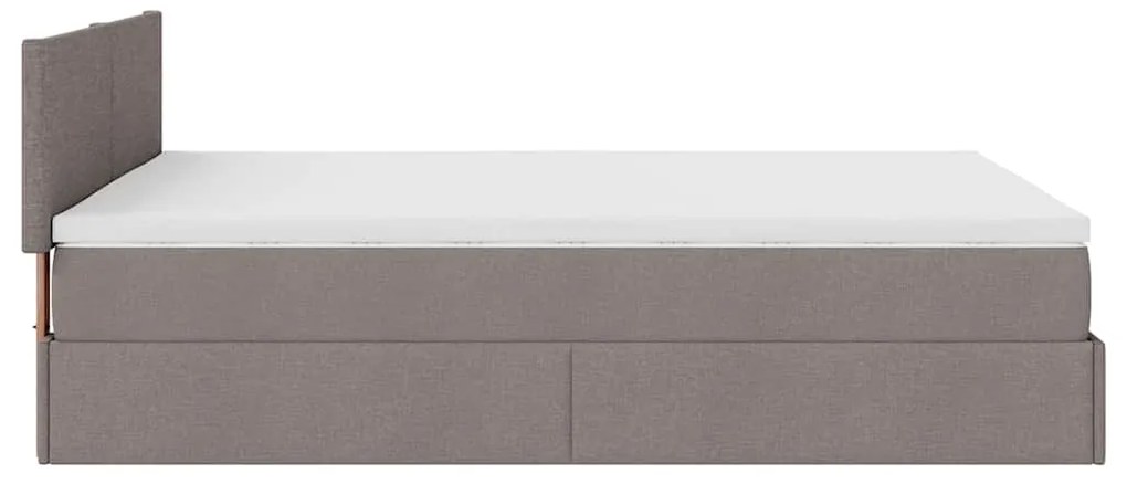 Cama Otomana com Colchão &amp; LEDs Taupe 140x200 cm Tecido