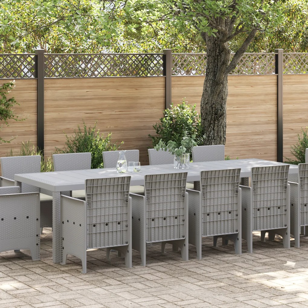 Conjunto de Jantar vidaXL de 13 peças com Almofadas Cinza Claro Rattan Poli