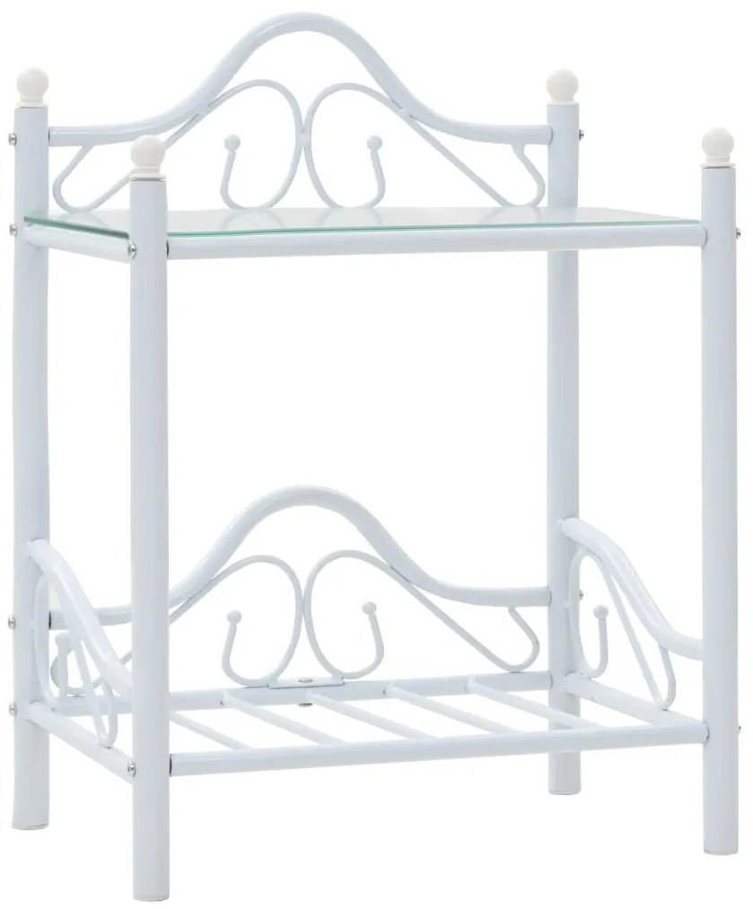 Mesas cabeceira 2 pcs aço e vidro temperado 45x30,5x60cm branco