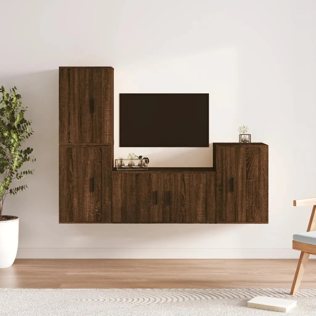 vidaXL Conjunto móveis de TV 4pcs madeira processada carvalho castanho