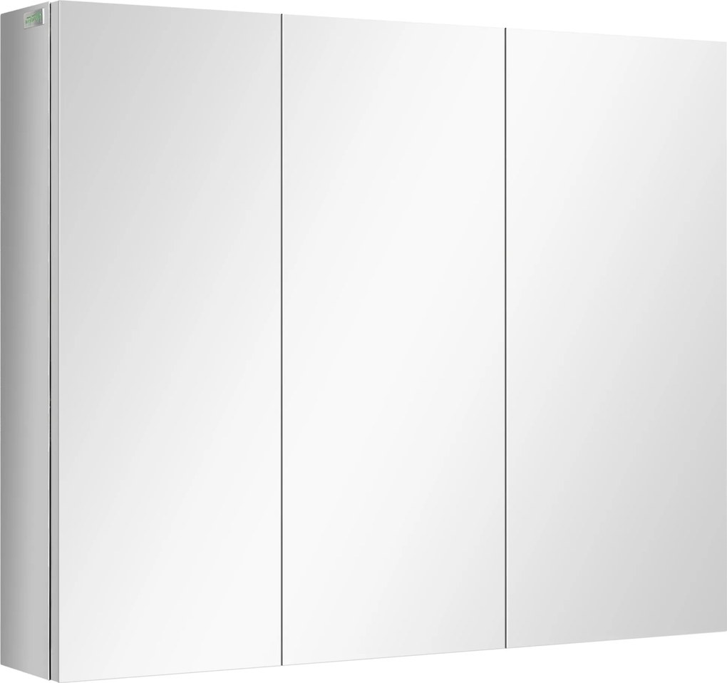 kleankin Espelho-armário, Armário de Banheiro, 3 Portas Espelhadas, 5 Prateleiras Internas, Aço Inoxidável, Cor: Prata, 70 x 12 x 55 cm | Aosom Portugal