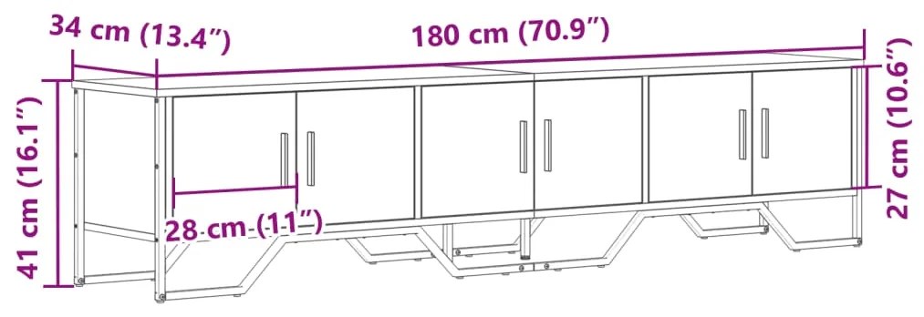 Móvel de TV 180x34x41 cm derivados de madeira cinzento sonoma