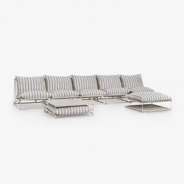 Conjunto De Sofá Modular Amaro De 5 Peças Com Mesa Lateral E Pufe Conversível Tapioca Bege - Azul- Marinho - Sklum