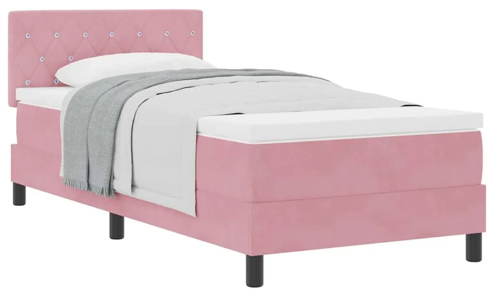 Cama Box com Colchão Rosa 90x200 cm Veludo