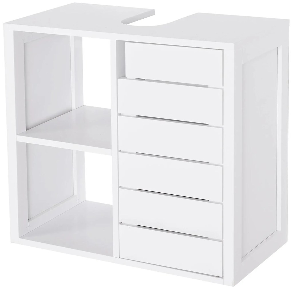 kleankin Móvel para Lavatório Pousar Suspenso com 2 Prateleiras Abertas e Armário com Prateleira Ajustável 60x30x54 cm Branco | Aosom Portugal