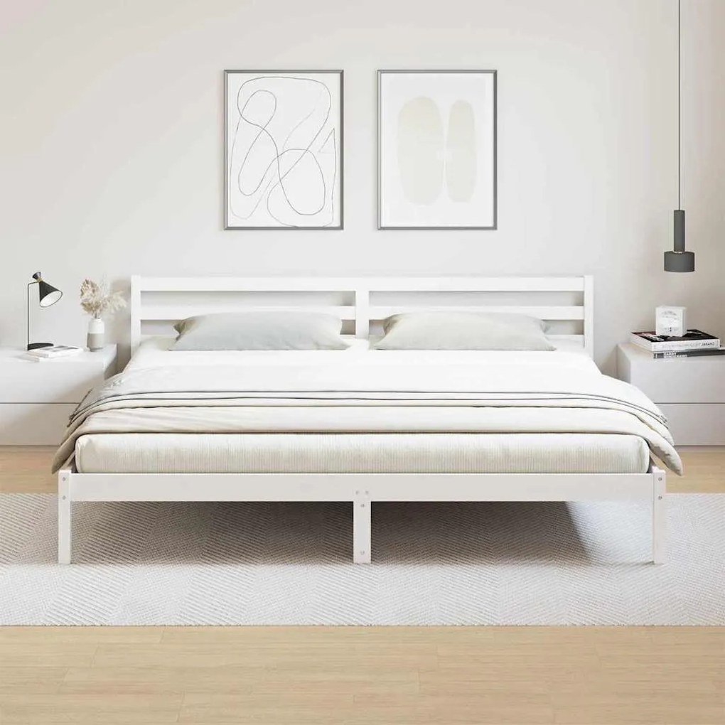 Cama vidaXL com Cabeceira Branca 180x210 cm Madeira Sólida de Pinheiro