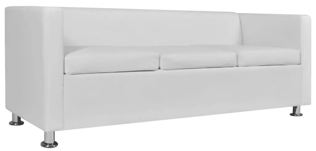 Sofá 3 lugares em couro sintético branco