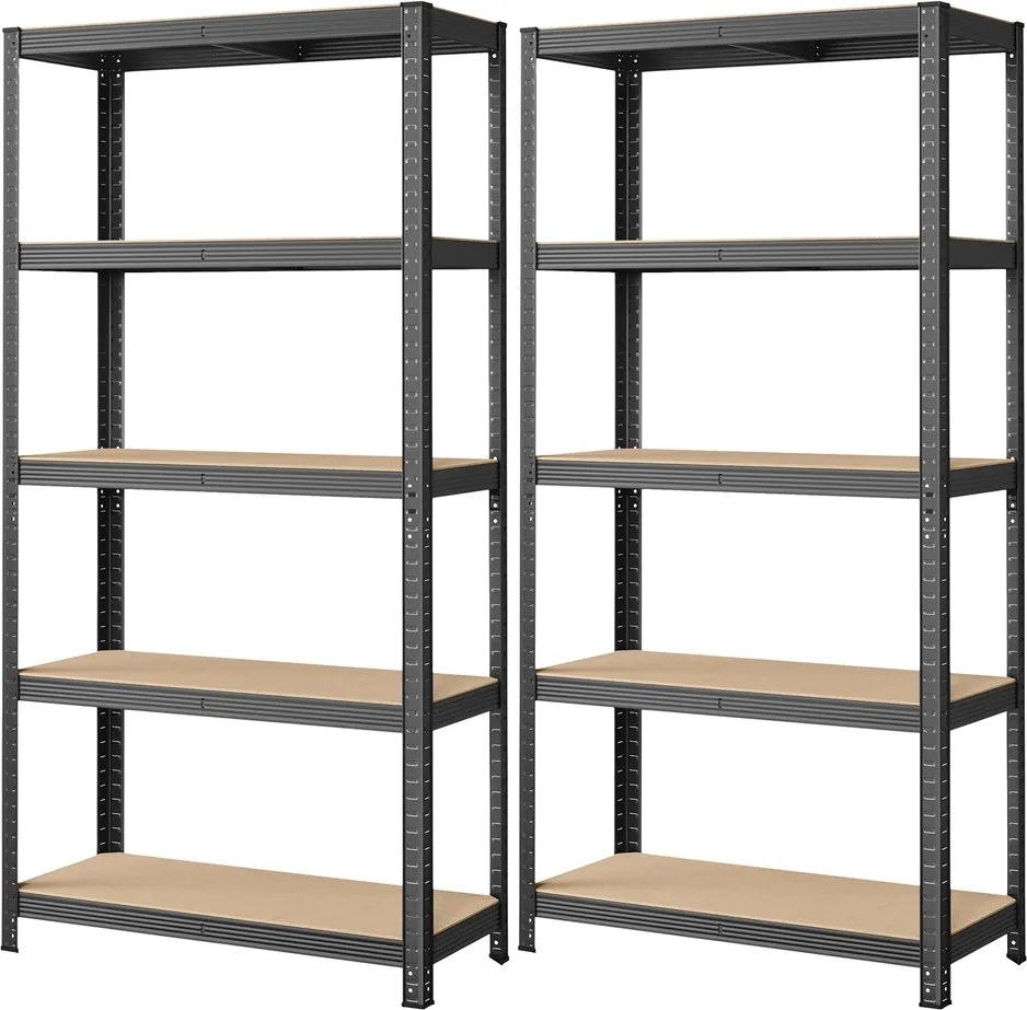 conjunto de 2 Estantes arrumação escritório, garagem, arquivo 40 x 90 x 180 cm com 5 prateleiras, com estrutura em aço cinzento