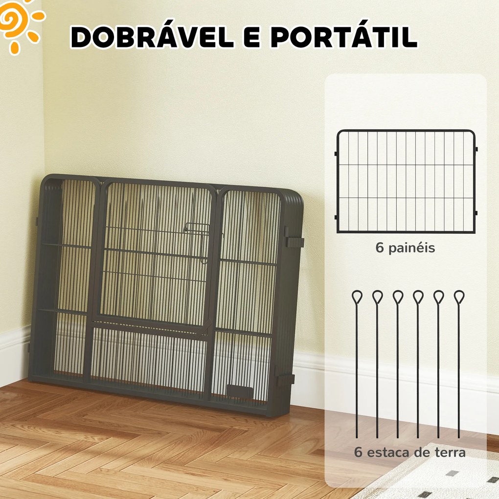 Parque para Cães de 6 Painéis de 60 cm de Altura Vedações para Cães de Aço Dobrável com Porta para Interior e Exterior Preto