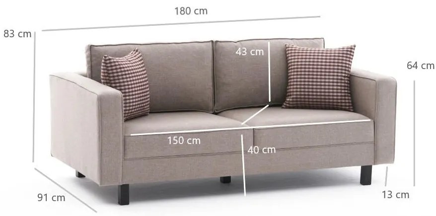 Sofá de 2 Lugares Kale – Creme – 180 cm x 83 cm x 91 cm
