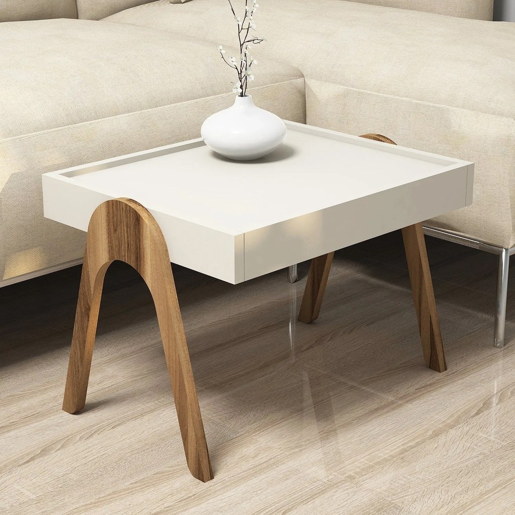 Conjunto de Mesas de Apoio Roma – Nogueira e Creme – 53,6 x 64 x 40 cm