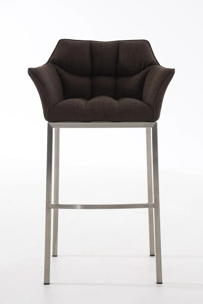 Banco de bar Damaso em tecido com estrutura prateada 64 x 110 x 48 cm Castanho