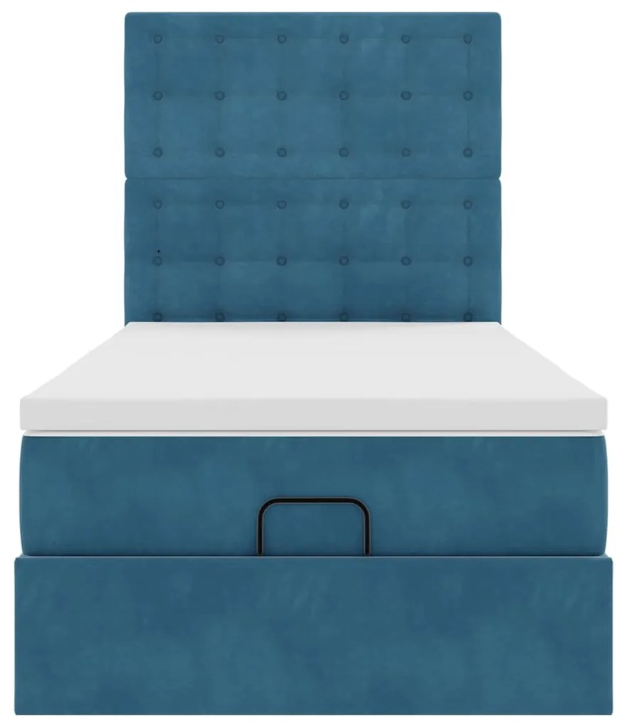 Estrutura de cama otomana com colchões azul escuro veludo