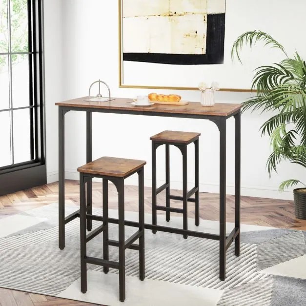 Conjunto de 2 bancos de bar com 71,5 cm de altura e estrutura metálica com apoio para os pés para sala de jantar Cozinha Pub Restaurante Castanho