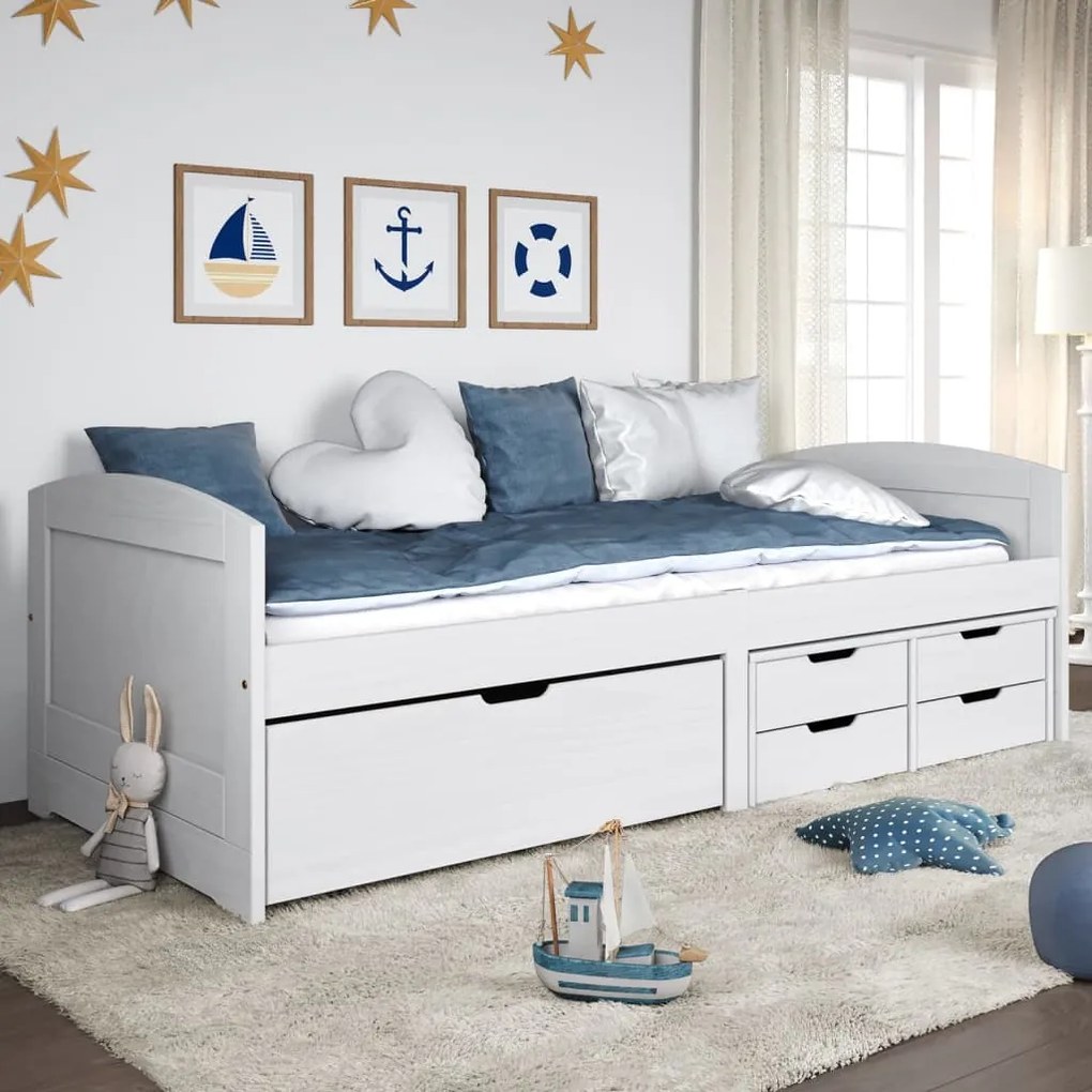 Sofá-cama com 5 gavetas 90x200 cm madeira de pinho maciça IRUN