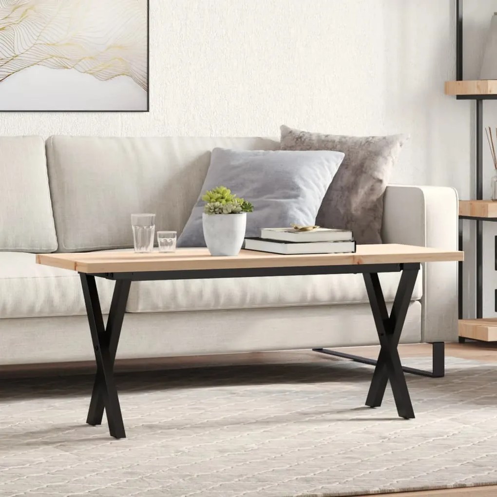 Mesa de centro estrutura em X 110x40x45,5cm pinho/aço