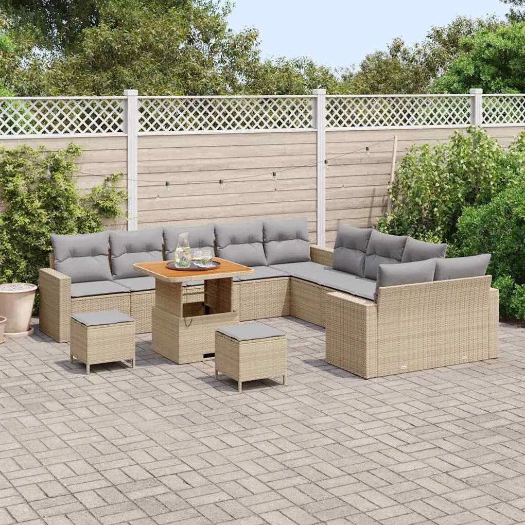 Conjunto de Sofá de Jardim de 13 Peças com Almofadas Bege em Rattan Si