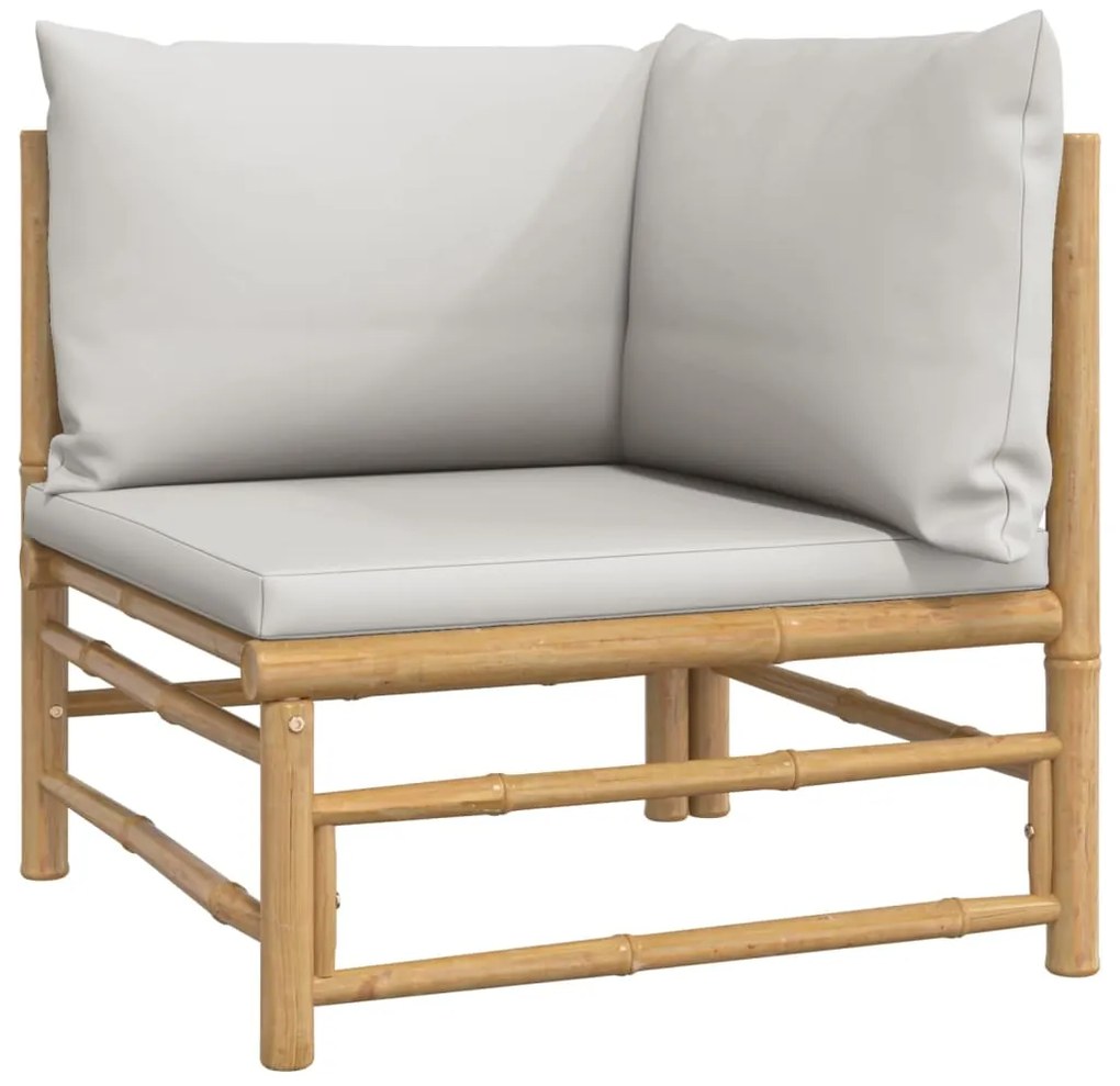 5 pcs conj. lounge de jardim bambu c/ almofadões cinzento-claro