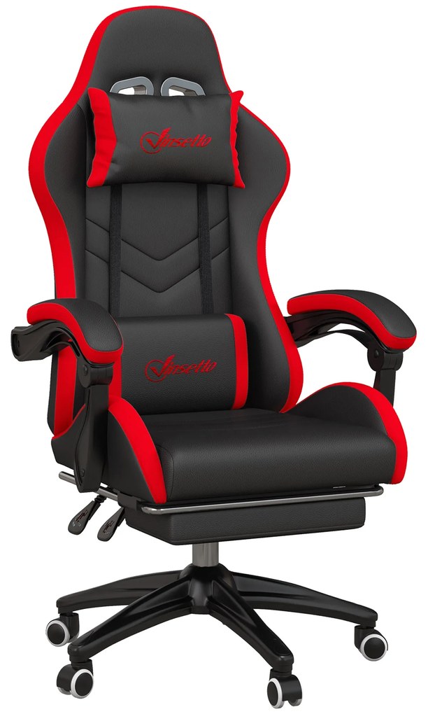Cadeira Gaming Ergonómica Reclinável 135° de Couro PU com Suporte Lombar Altura Ajustável 65x65x129 cm Preto e Vermelho