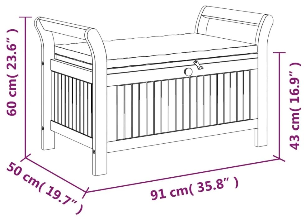 Banco de arrumação p/ jardim c/ almofadão 91 cm acácia maciça