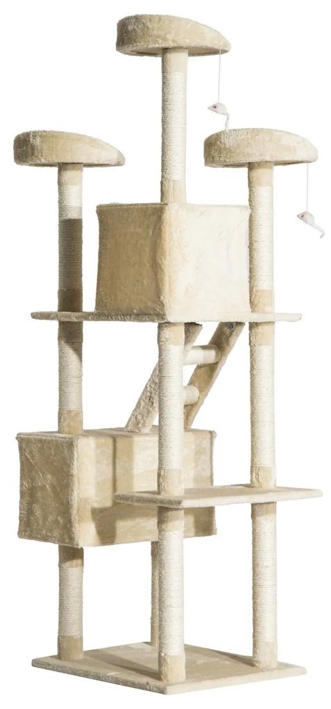 Arranhador para Gatos tipo Centro de Atividade com Árvore e Poste para Arranhar– Cor: Bege - 60 x 50 x 180 cm