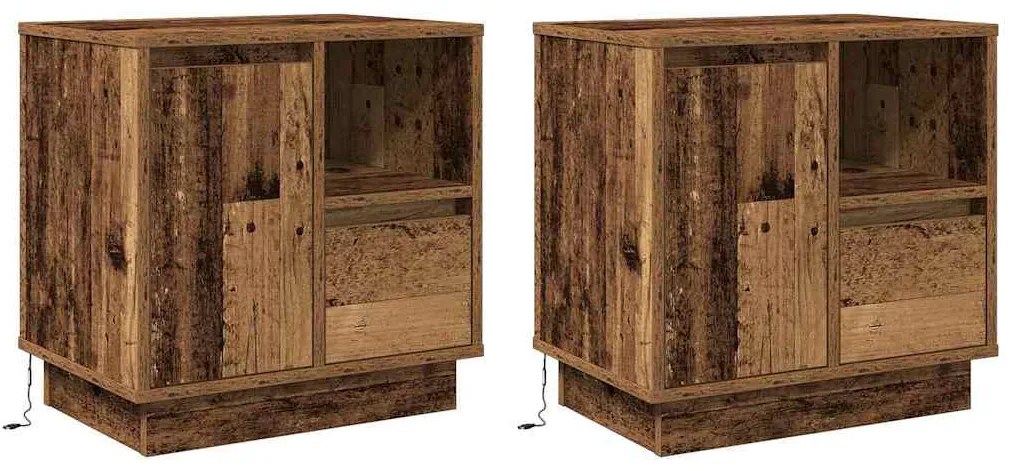 Cômodas de Cabeceira com LED 2 pcs Madeira Velha 50x34,5x50 cm