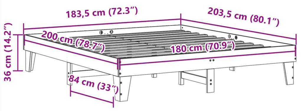 Cama sem colchão 180x200 cm madeira de pinho maciça branco