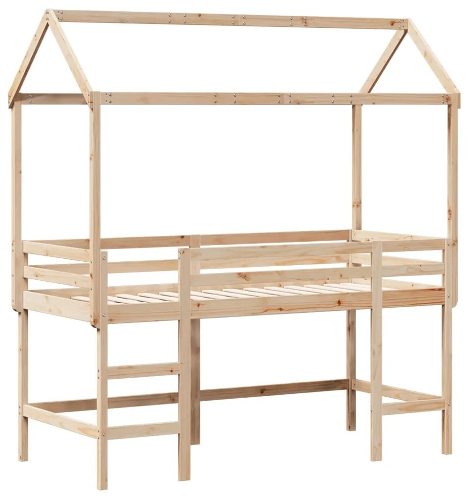 Cama alta c/ escada e telhado 90x200 cm pinho maciço