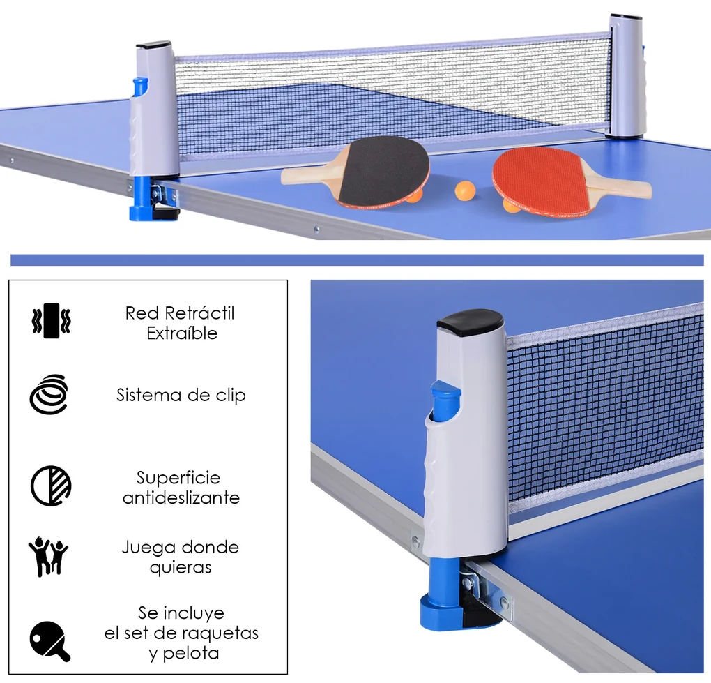 HOMCOM Mesa de Ping Pong Dobrável com Rede – Cor Azul – Aço e MDF –  152.5x274x76cm