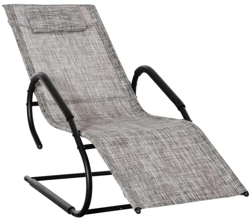 Outsunny Espreguiçadeira de Jardim Ergonómica com Apoio para a Cabeça e Apoio para os Braços para Terraço Pátio 59,5x160x83cm Cinza