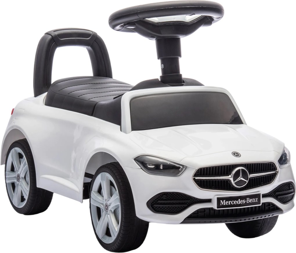 AIYAPLAY Mercedes-Benz C-Class Carro de empurrar com buzina, sons de motor, compartimento, para crianças 18-36 meses, Branco | Aosom Portugal