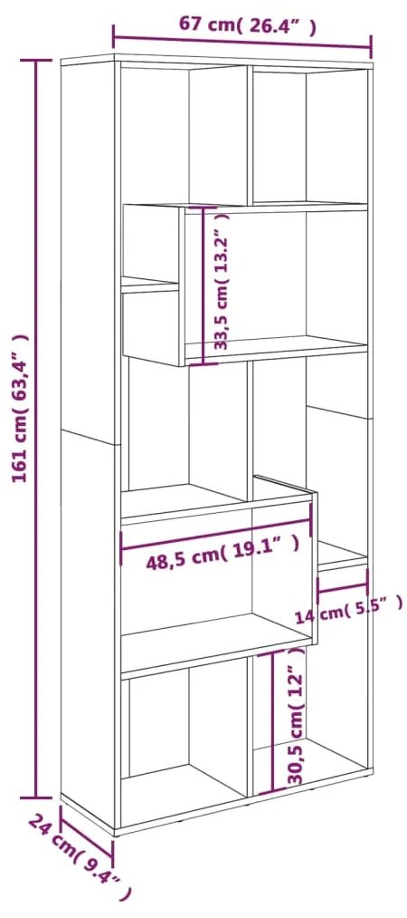 Estante 67x24x161 cm derivados de madeira sonoma cinza