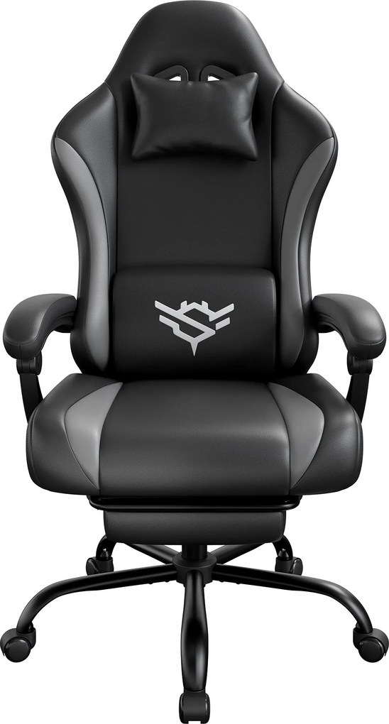 Cadeira gaming, ergonómica para PC em couro PU com apoio para os pés e inclinação de 135°, 70 x 70 x 120-130 cm Preto e cinzento