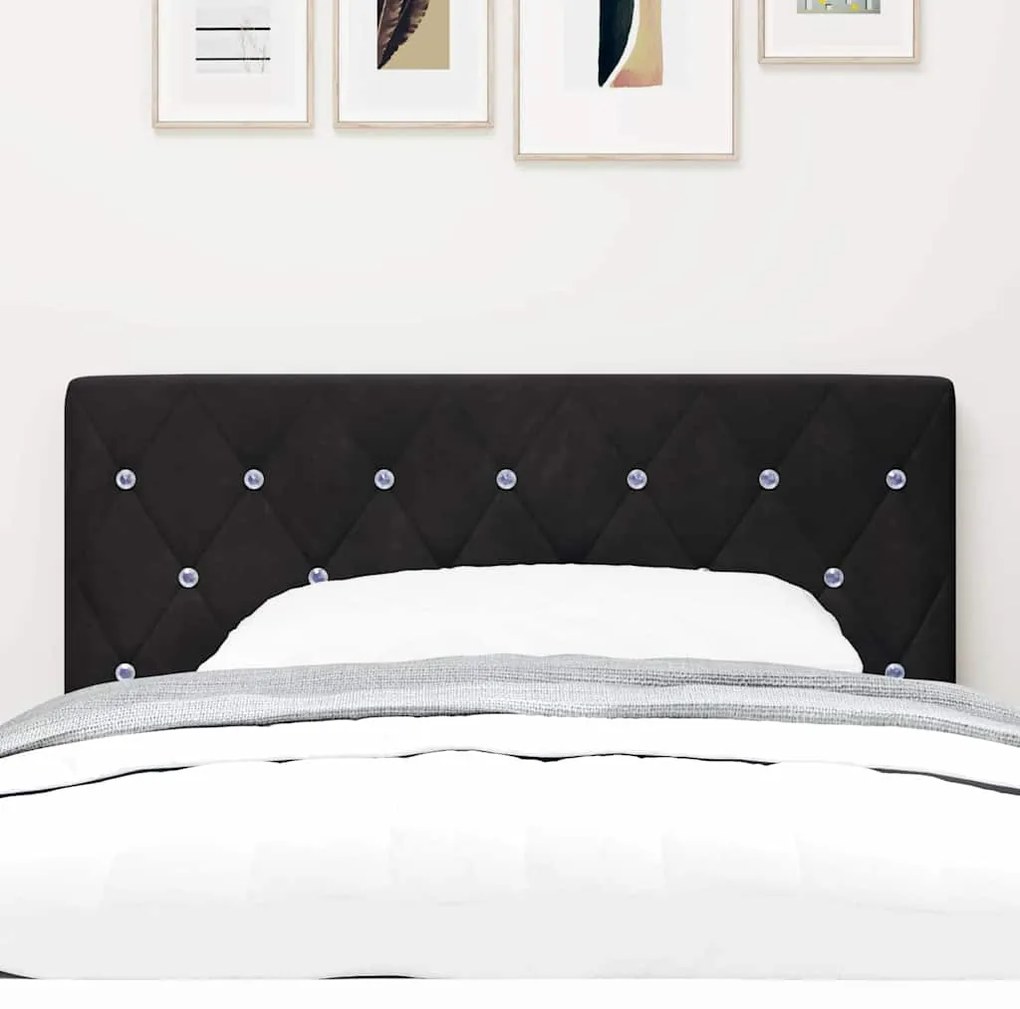Cabeceira LED com botão de cristal tuftado em preto, 100 cm, veludo