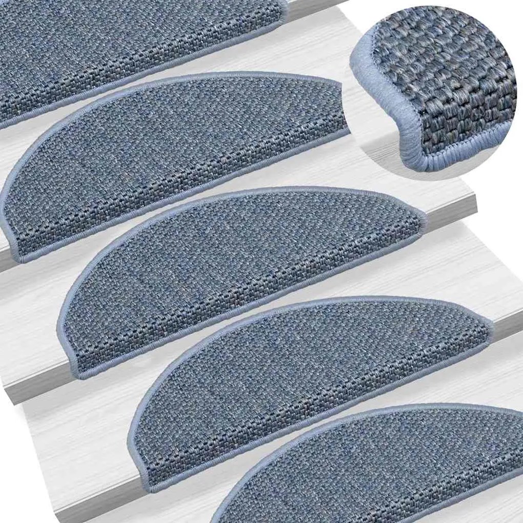 Tapetes escada adesivos aspeto sisal 15 pcs 65x21x4 cm azul