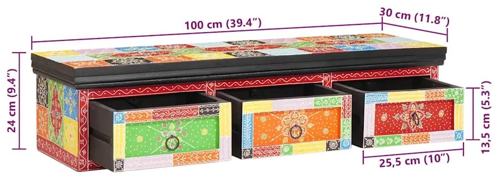Armário de TV de parede 100x30x24 cm Madeira Sólida de Mangueira Rústi