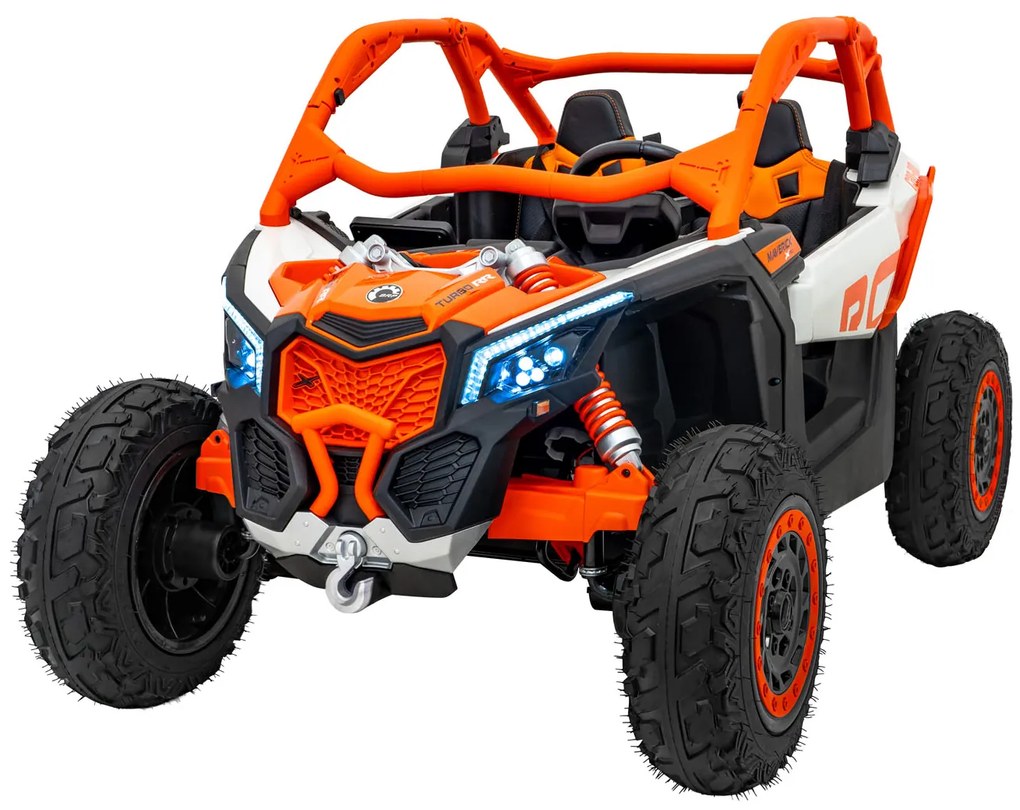 Carro elétrico para Crianças 2 Lugares 24V CAM-AM Buggy Maverick Turbo RR STRONG Motor 320 W, Rodas AR bombeado, assento couro ecológico Laranja