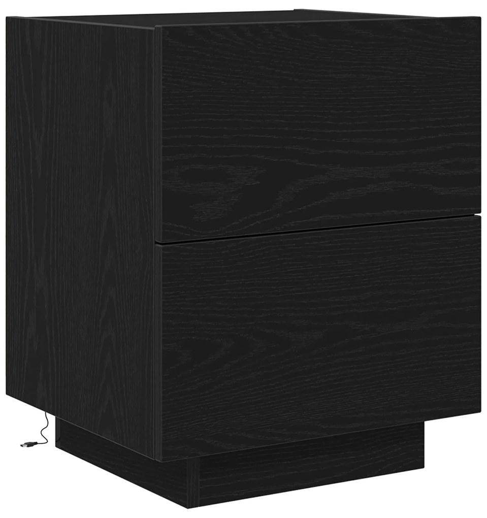 Cômodas de Cabeceira com Luzes LED 2 pcs Carvalho Preto 45x40x55 cm