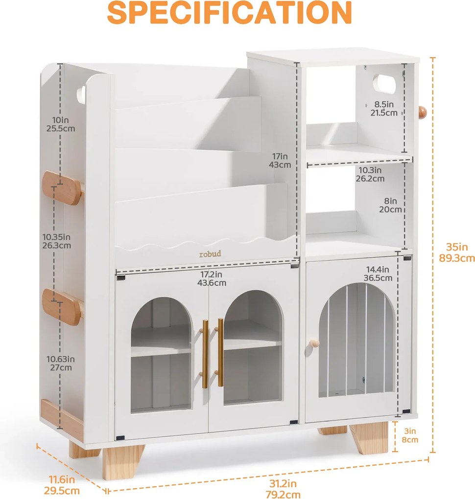Organizador de brinquedos para crianças madeira 89,3 x 79,2 x 29,2 cm Branco
