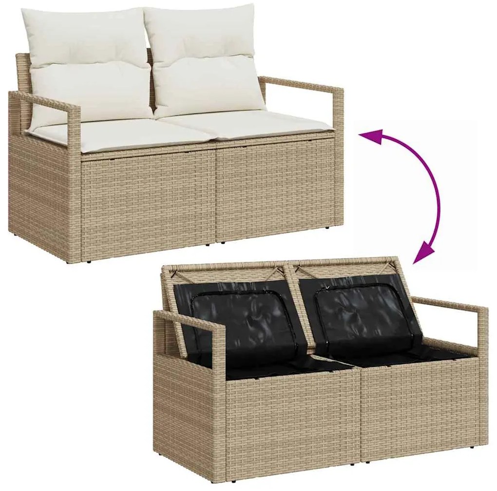 Conjunto de sofá de jardim de 8 peças com almofadas bege em rattan pol