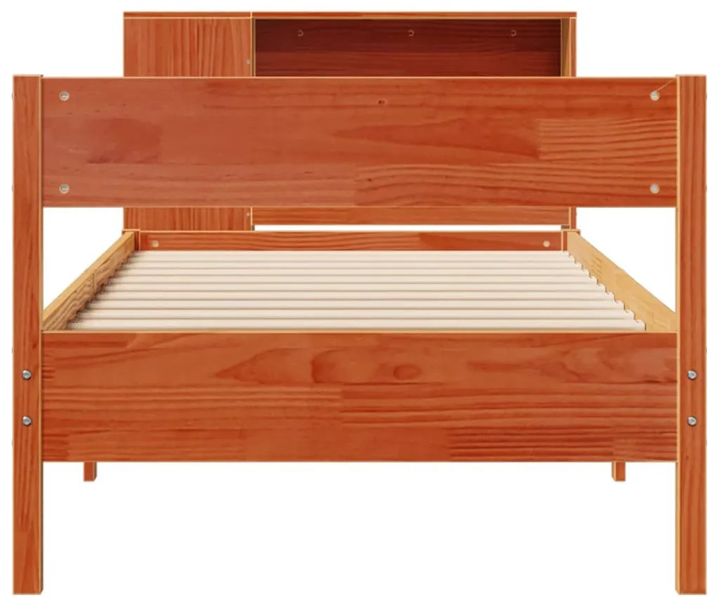 Cama com estante sem colchão 75x190cm pinho maciço castanho-mel
