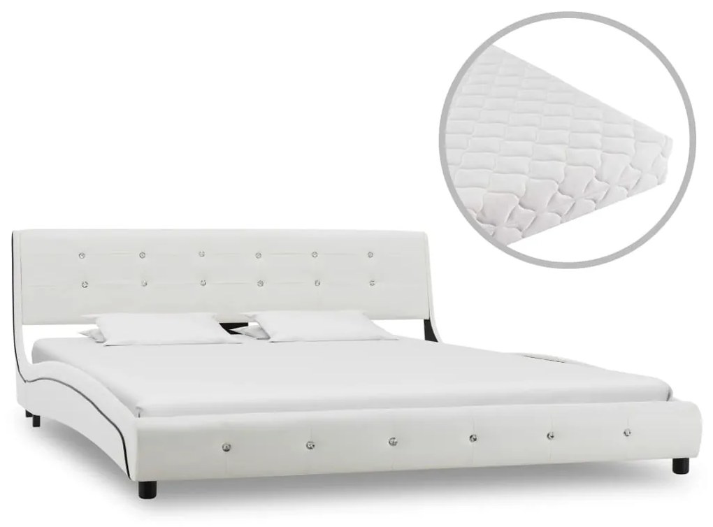 vidaXL Cama com colchão 160x200 cm couro artificial branco