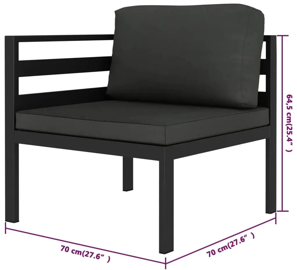5 pcs conjunto lounge jardim com almofadões alumínio antracite
