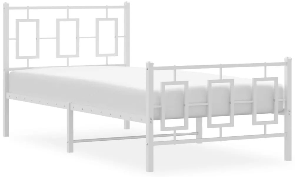 Estrutura de cama com cabeceira e pés 90x190 cm metal branco